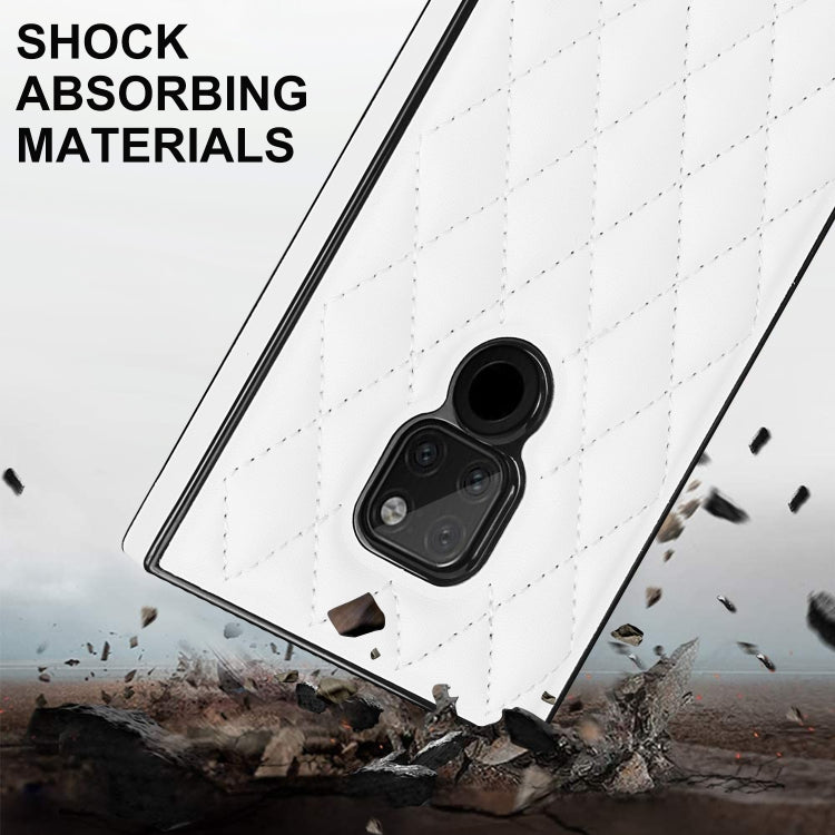 For Huawei Mate 20 Elegant Rhombic Pattern Microfiber Leather +TPU Shockproof Case with Crossbody Strap Chain