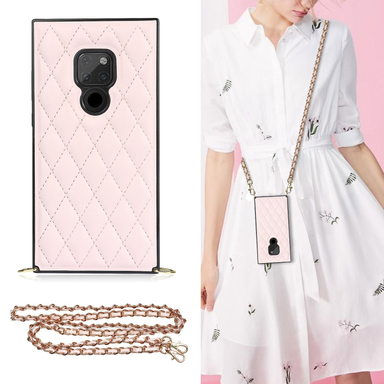 For Huawei Mate 20 Elegant Rhombic Pattern Microfiber Leather +TPU Shockproof Case with Crossbody Strap Chain