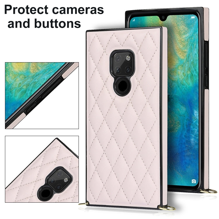 For Huawei Mate 20 Elegant Rhombic Pattern Microfiber Leather +TPU Shockproof Case with Crossbody Strap Chain