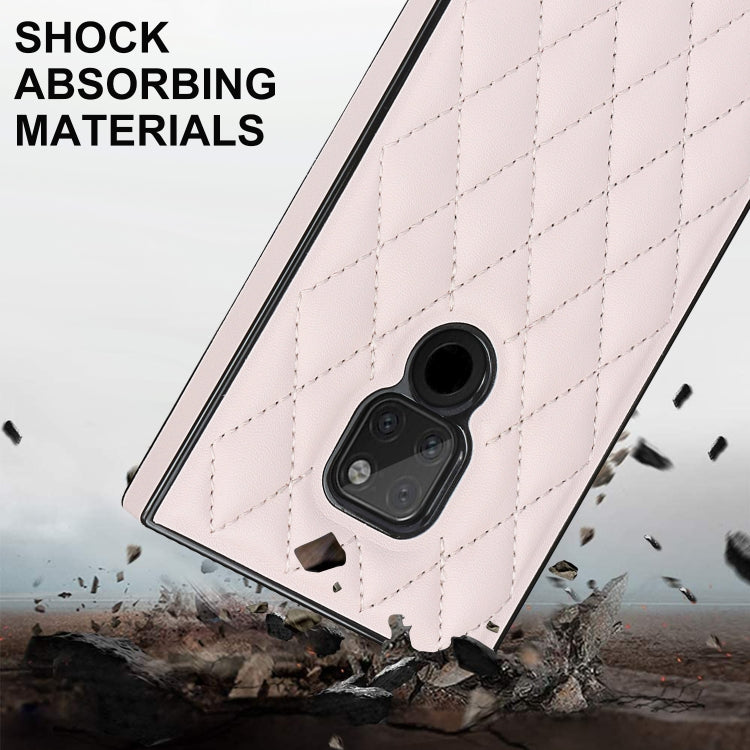 For Huawei Mate 20 Elegant Rhombic Pattern Microfiber Leather +TPU Shockproof Case with Crossbody Strap Chain