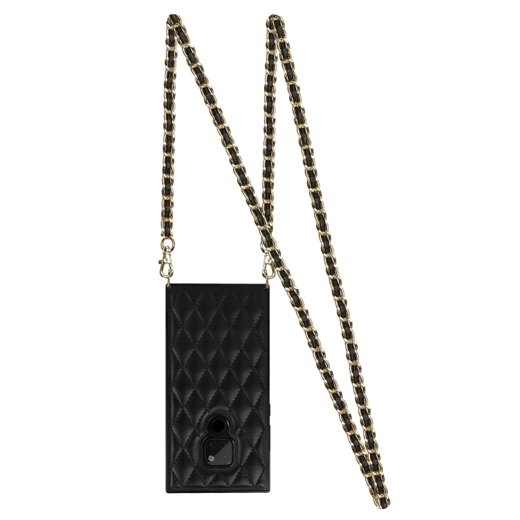 For Huawei Mate 20 Elegant Rhombic Pattern Microfiber Leather +TPU Shockproof Case with Crossbody Strap Chain