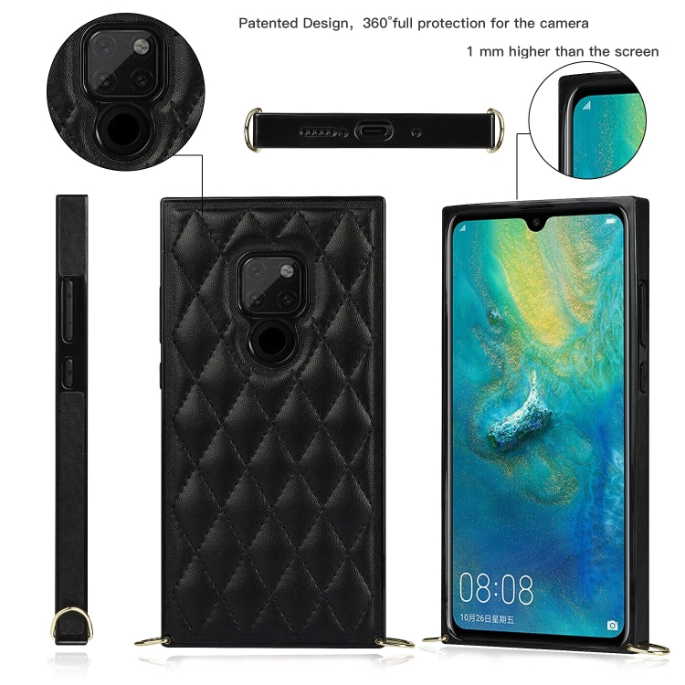 For Huawei Mate 20 Elegant Rhombic Pattern Microfiber Leather +TPU Shockproof Case with Crossbody Strap Chain