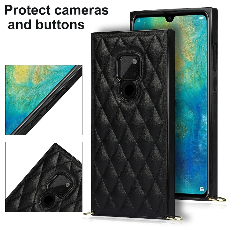 For Huawei Mate 20 Elegant Rhombic Pattern Microfiber Leather +TPU Shockproof Case with Crossbody Strap Chain