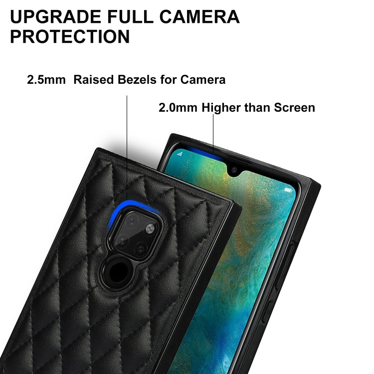 For Huawei Mate 20 Elegant Rhombic Pattern Microfiber Leather +TPU Shockproof Case with Crossbody Strap Chain