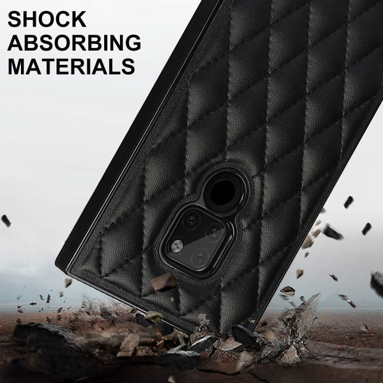 For Huawei Mate 20 Elegant Rhombic Pattern Microfiber Leather +TPU Shockproof Case with Crossbody Strap Chain