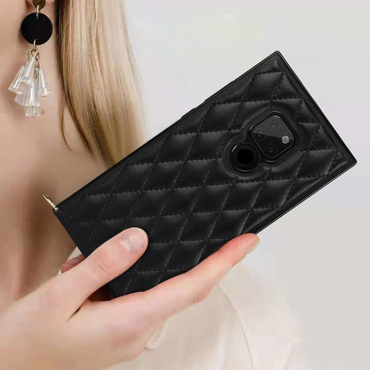 For Huawei Mate 20 Elegant Rhombic Pattern Microfiber Leather +TPU Shockproof Case with Crossbody Strap Chain
