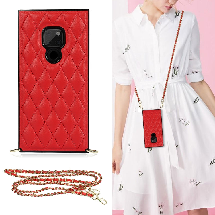 For Huawei Mate 20 Elegant Rhombic Pattern Microfiber Leather +TPU Shockproof Case with Crossbody Strap Chain