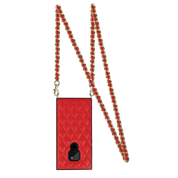 For Huawei Mate 20 Elegant Rhombic Pattern Microfiber Leather +TPU Shockproof Case with Crossbody Strap Chain