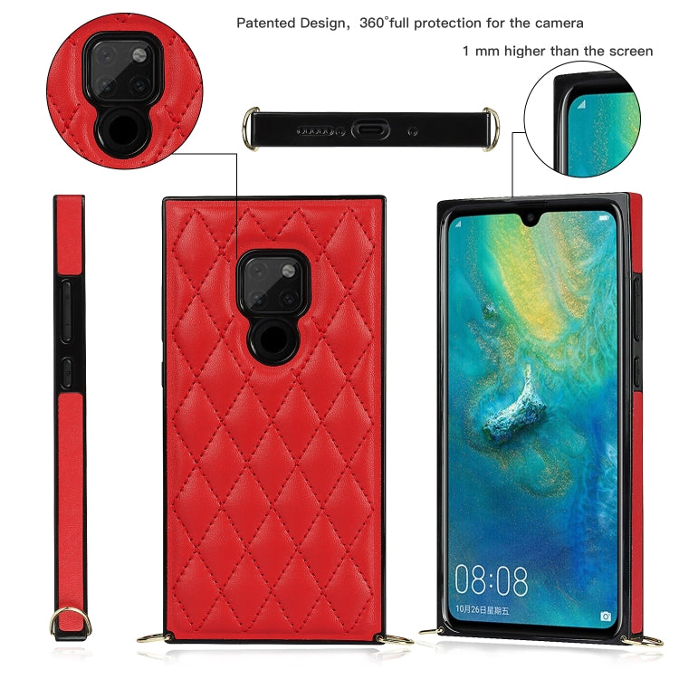 For Huawei Mate 20 Elegant Rhombic Pattern Microfiber Leather +TPU Shockproof Case with Crossbody Strap Chain