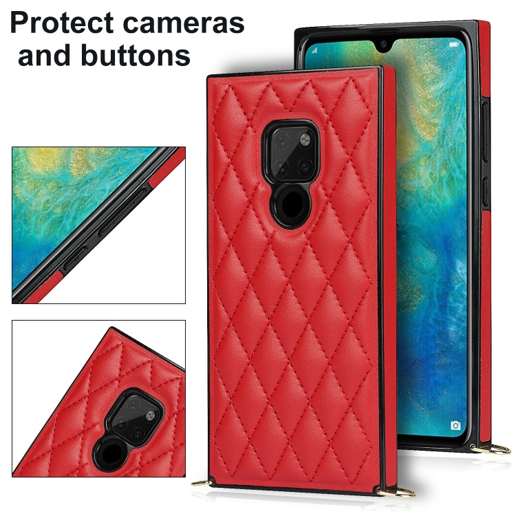 For Huawei Mate 20 Elegant Rhombic Pattern Microfiber Leather +TPU Shockproof Case with Crossbody Strap Chain