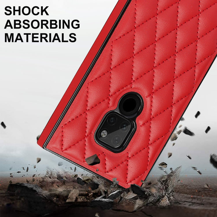 For Huawei Mate 20 Elegant Rhombic Pattern Microfiber Leather +TPU Shockproof Case with Crossbody Strap Chain