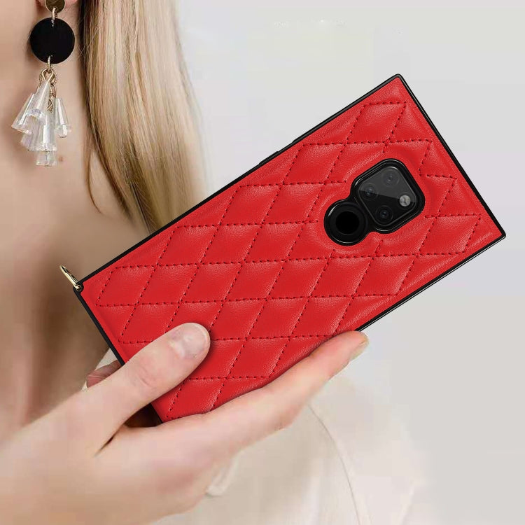 For Huawei Mate 20 Elegant Rhombic Pattern Microfiber Leather +TPU Shockproof Case with Crossbody Strap Chain