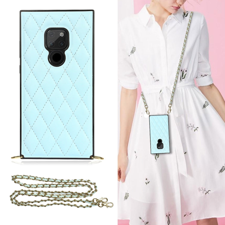 For Huawei Mate 20 Elegant Rhombic Pattern Microfiber Leather +TPU Shockproof Case with Crossbody Strap Chain