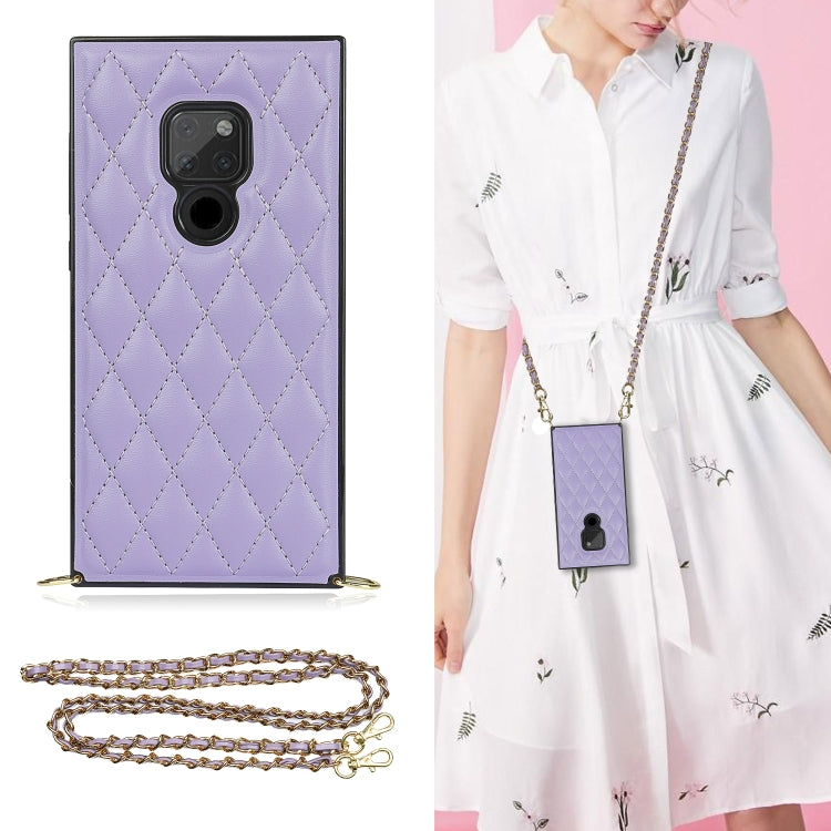 For Huawei Mate 20 Elegant Rhombic Pattern Microfiber Leather +TPU Shockproof Case with Crossbody Strap Chain