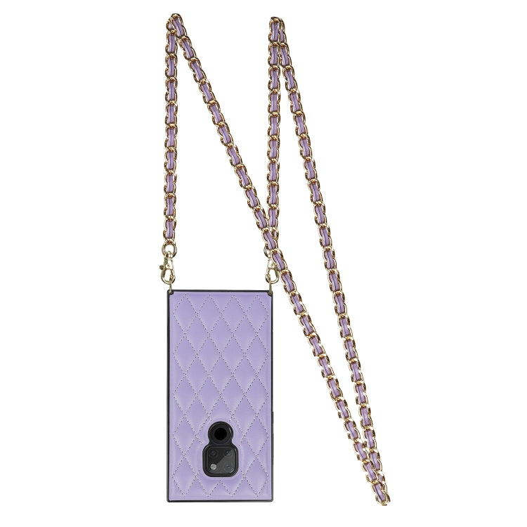 For Huawei Mate 20 Elegant Rhombic Pattern Microfiber Leather +TPU Shockproof Case with Crossbody Strap Chain