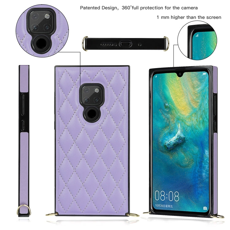 For Huawei Mate 20 Elegant Rhombic Pattern Microfiber Leather +TPU Shockproof Case with Crossbody Strap Chain