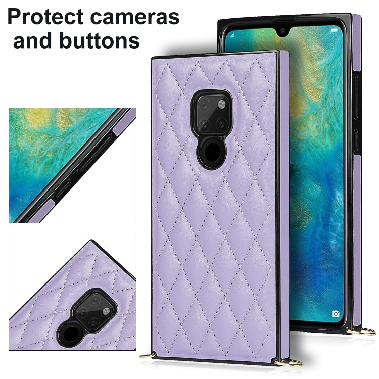 For Huawei Mate 20 Elegant Rhombic Pattern Microfiber Leather +TPU Shockproof Case with Crossbody Strap Chain