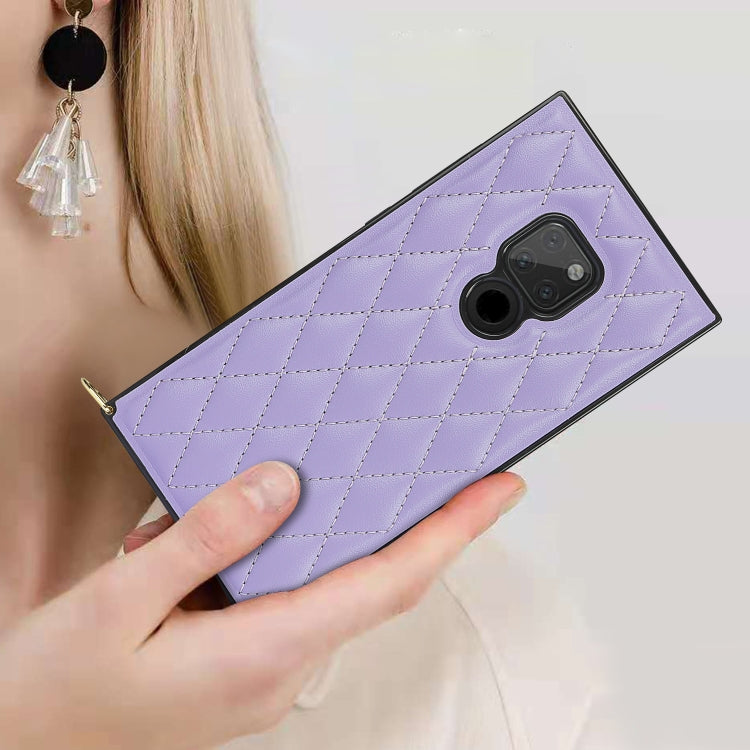 For Huawei Mate 20 Elegant Rhombic Pattern Microfiber Leather +TPU Shockproof Case with Crossbody Strap Chain