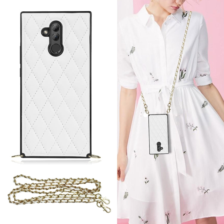 For Huawei Mate 20 Lite Elegant Rhombic Pattern Microfiber Leather +TPU Shockproof Case with Crossbody Strap Chain
