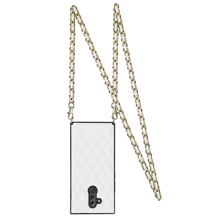 For Huawei Mate 20 Lite Elegant Rhombic Pattern Microfiber Leather +TPU Shockproof Case with Crossbody Strap Chain