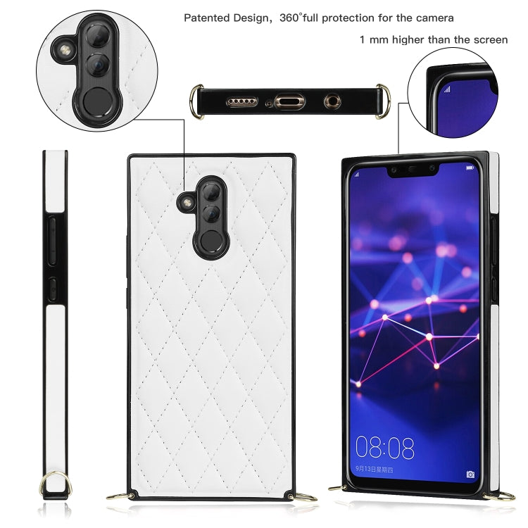 For Huawei Mate 20 Lite Elegant Rhombic Pattern Microfiber Leather +TPU Shockproof Case with Crossbody Strap Chain