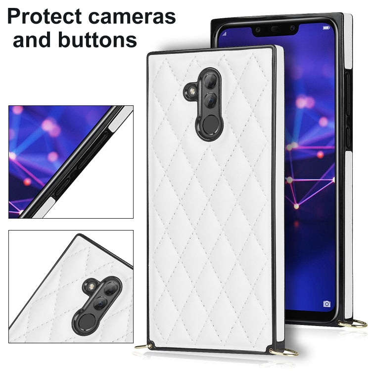 For Huawei Mate 20 Lite Elegant Rhombic Pattern Microfiber Leather +TPU Shockproof Case with Crossbody Strap Chain