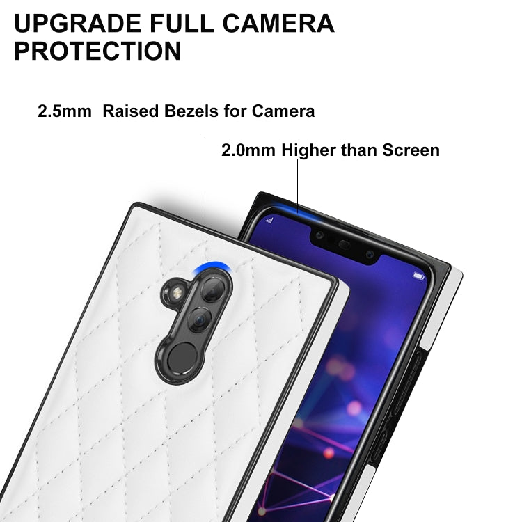 For Huawei Mate 20 Lite Elegant Rhombic Pattern Microfiber Leather +TPU Shockproof Case with Crossbody Strap Chain
