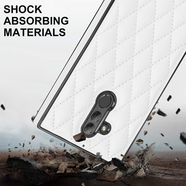 For Huawei Mate 20 Lite Elegant Rhombic Pattern Microfiber Leather +TPU Shockproof Case with Crossbody Strap Chain