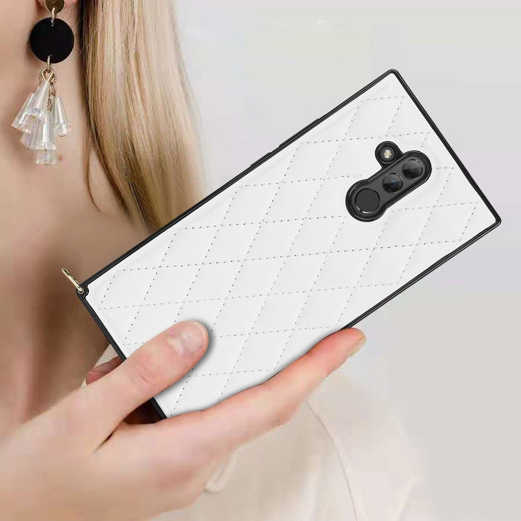 For Huawei Mate 20 Lite Elegant Rhombic Pattern Microfiber Leather +TPU Shockproof Case with Crossbody Strap Chain