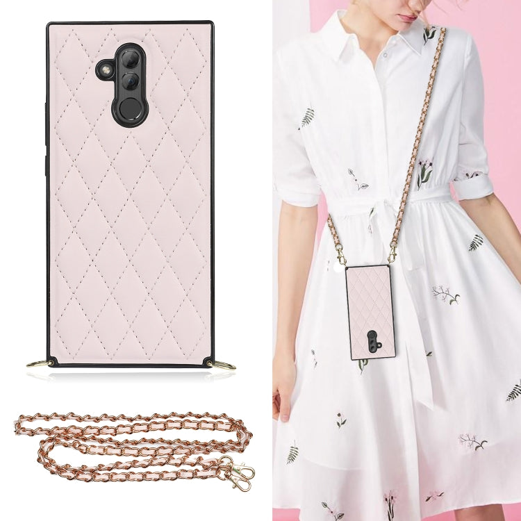 For Huawei Mate 20 Lite Elegant Rhombic Pattern Microfiber Leather +TPU Shockproof Case with Crossbody Strap Chain