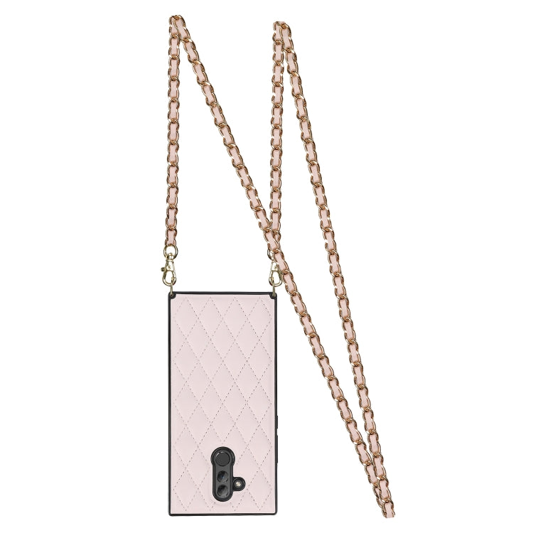 For Huawei Mate 20 Lite Elegant Rhombic Pattern Microfiber Leather +TPU Shockproof Case with Crossbody Strap Chain