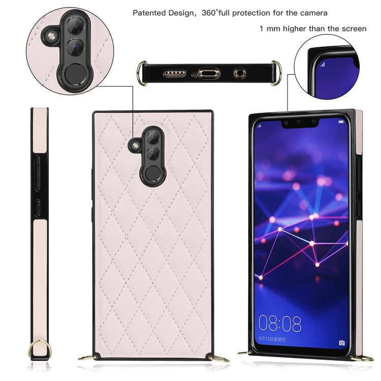 For Huawei Mate 20 Lite Elegant Rhombic Pattern Microfiber Leather +TPU Shockproof Case with Crossbody Strap Chain