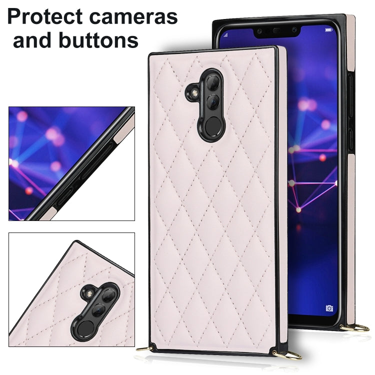 For Huawei Mate 20 Lite Elegant Rhombic Pattern Microfiber Leather +TPU Shockproof Case with Crossbody Strap Chain