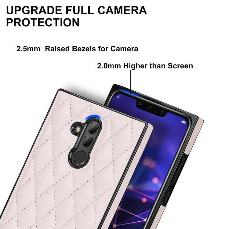 For Huawei Mate 20 Lite Elegant Rhombic Pattern Microfiber Leather +TPU Shockproof Case with Crossbody Strap Chain