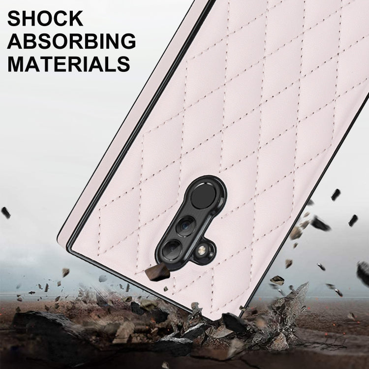 For Huawei Mate 20 Lite Elegant Rhombic Pattern Microfiber Leather +TPU Shockproof Case with Crossbody Strap Chain