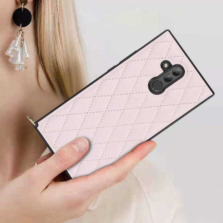 For Huawei Mate 20 Lite Elegant Rhombic Pattern Microfiber Leather +TPU Shockproof Case with Crossbody Strap Chain