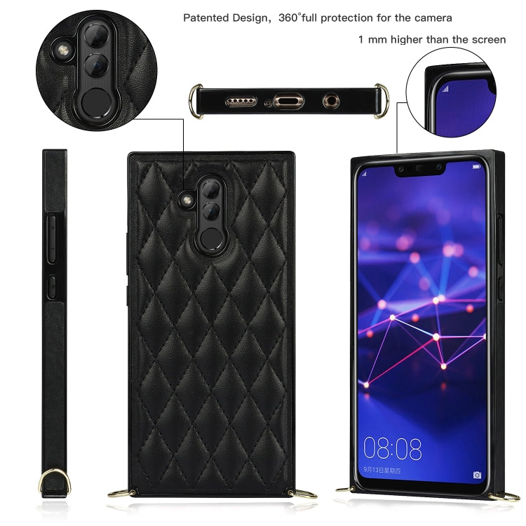 For Huawei Mate 20 Lite Elegant Rhombic Pattern Microfiber Leather +TPU Shockproof Case with Crossbody Strap Chain