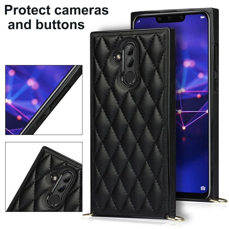 For Huawei Mate 20 Lite Elegant Rhombic Pattern Microfiber Leather +TPU Shockproof Case with Crossbody Strap Chain
