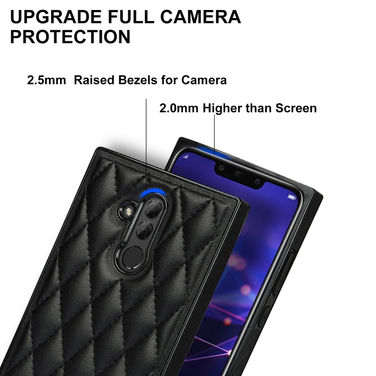 For Huawei Mate 20 Lite Elegant Rhombic Pattern Microfiber Leather +TPU Shockproof Case with Crossbody Strap Chain