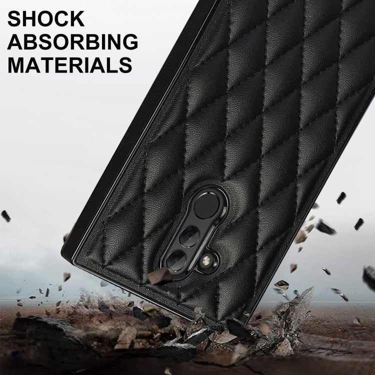 For Huawei Mate 20 Lite Elegant Rhombic Pattern Microfiber Leather +TPU Shockproof Case with Crossbody Strap Chain