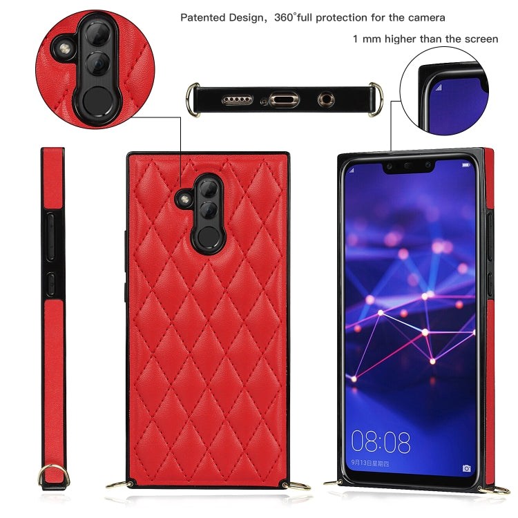 For Huawei Mate 20 Lite Elegant Rhombic Pattern Microfiber Leather +TPU Shockproof Case with Crossbody Strap Chain