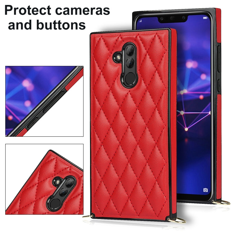 For Huawei Mate 20 Lite Elegant Rhombic Pattern Microfiber Leather +TPU Shockproof Case with Crossbody Strap Chain