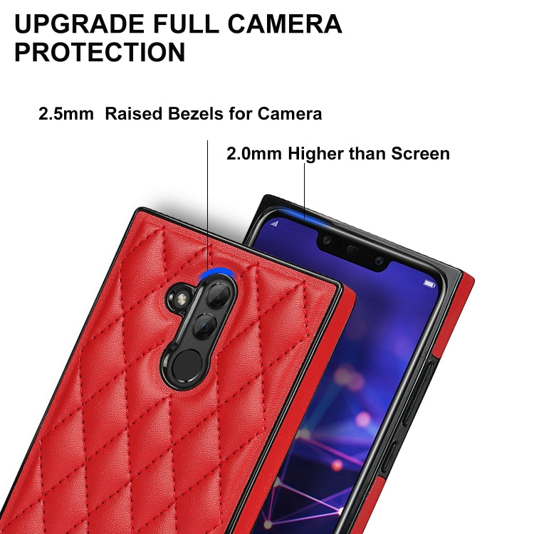 For Huawei Mate 20 Lite Elegant Rhombic Pattern Microfiber Leather +TPU Shockproof Case with Crossbody Strap Chain