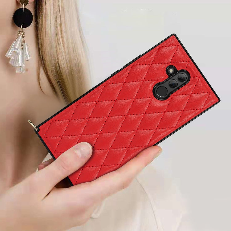 For Huawei Mate 20 Lite Elegant Rhombic Pattern Microfiber Leather +TPU Shockproof Case with Crossbody Strap Chain