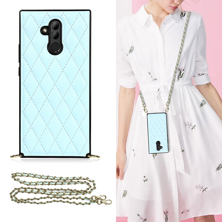 For Huawei Mate 20 Lite Elegant Rhombic Pattern Microfiber Leather +TPU Shockproof Case with Crossbody Strap Chain