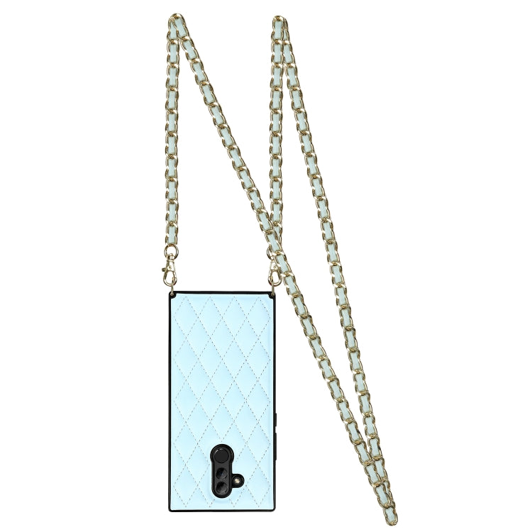 For Huawei Mate 20 Lite Elegant Rhombic Pattern Microfiber Leather +TPU Shockproof Case with Crossbody Strap Chain
