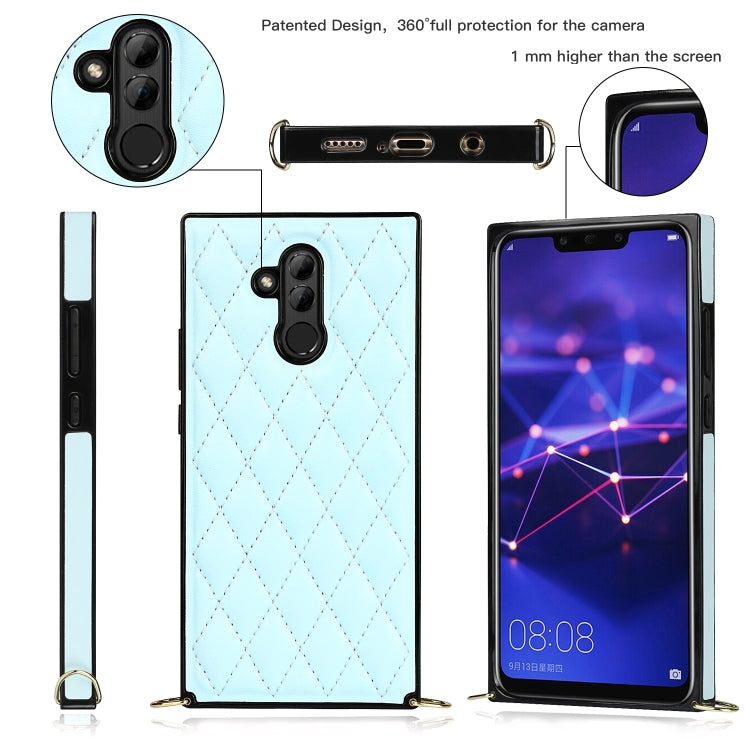 For Huawei Mate 20 Lite Elegant Rhombic Pattern Microfiber Leather +TPU Shockproof Case with Crossbody Strap Chain