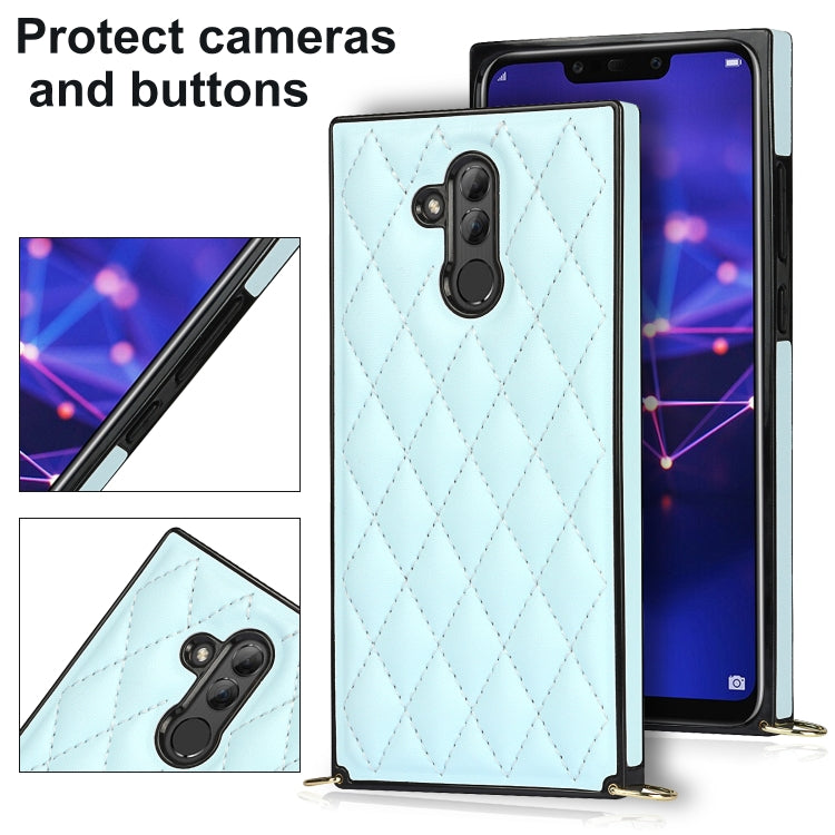 For Huawei Mate 20 Lite Elegant Rhombic Pattern Microfiber Leather +TPU Shockproof Case with Crossbody Strap Chain