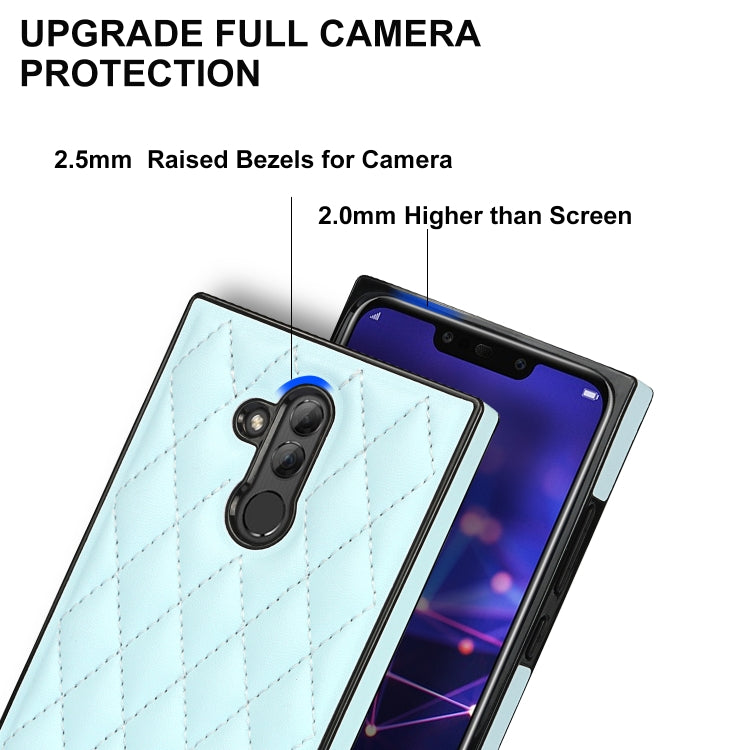For Huawei Mate 20 Lite Elegant Rhombic Pattern Microfiber Leather +TPU Shockproof Case with Crossbody Strap Chain