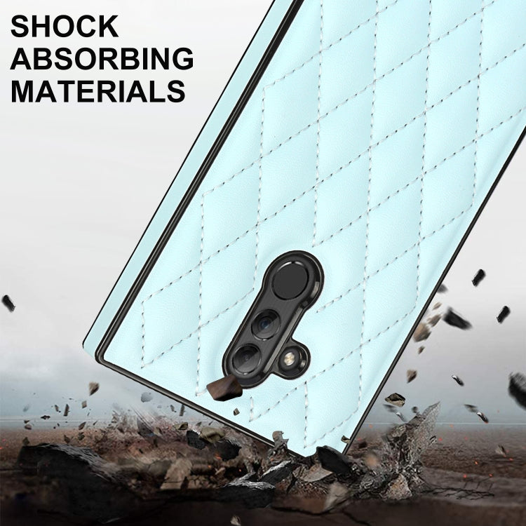 For Huawei Mate 20 Lite Elegant Rhombic Pattern Microfiber Leather +TPU Shockproof Case with Crossbody Strap Chain